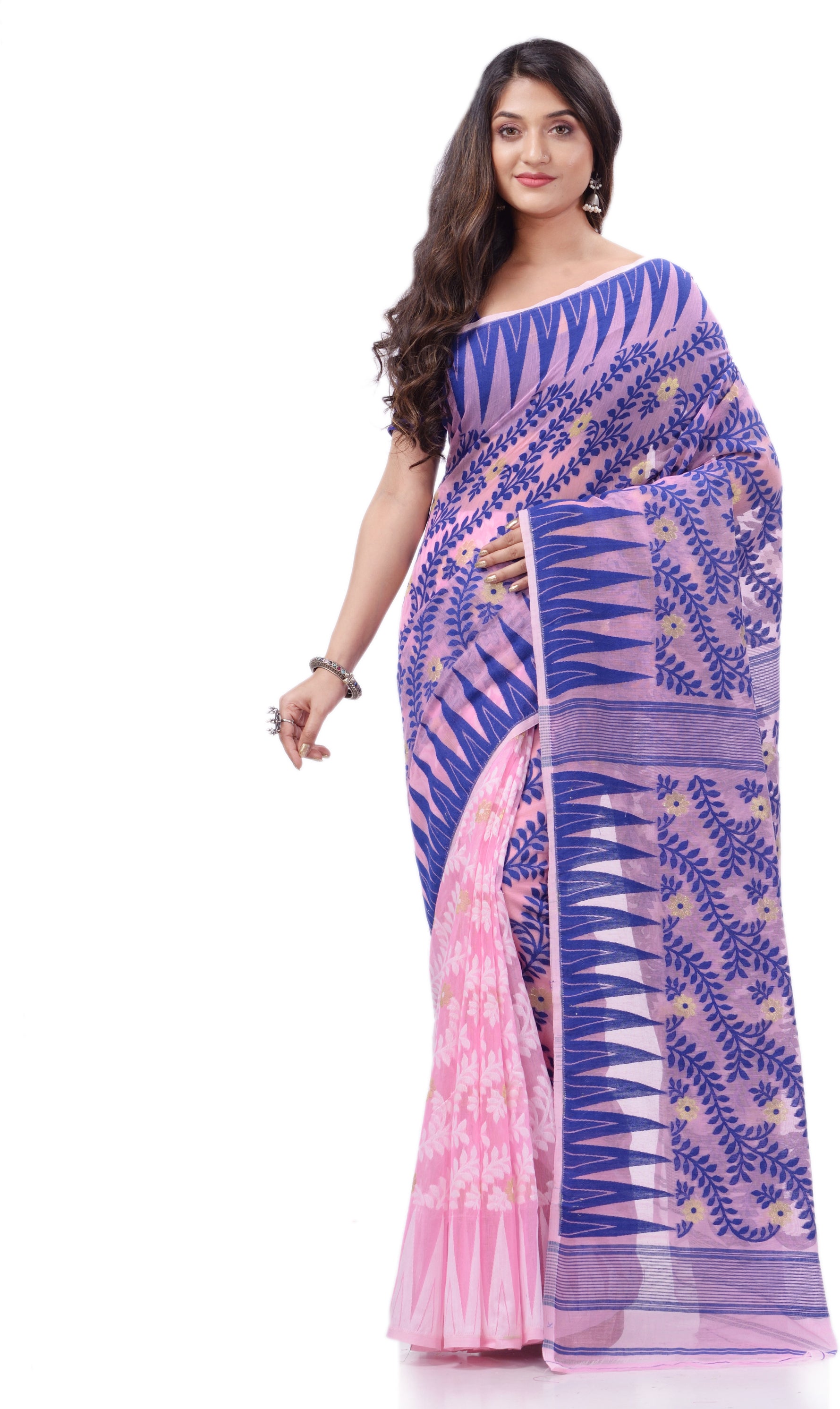 Desh Bidesh Woven Handloom Cotton Silk Saree (Pink) - Distacart