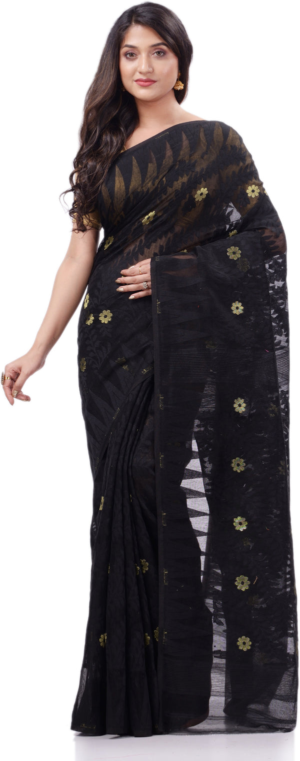 Desh Bidesh Woven Handloom Cotton Silk Saree (Black) - Distacart