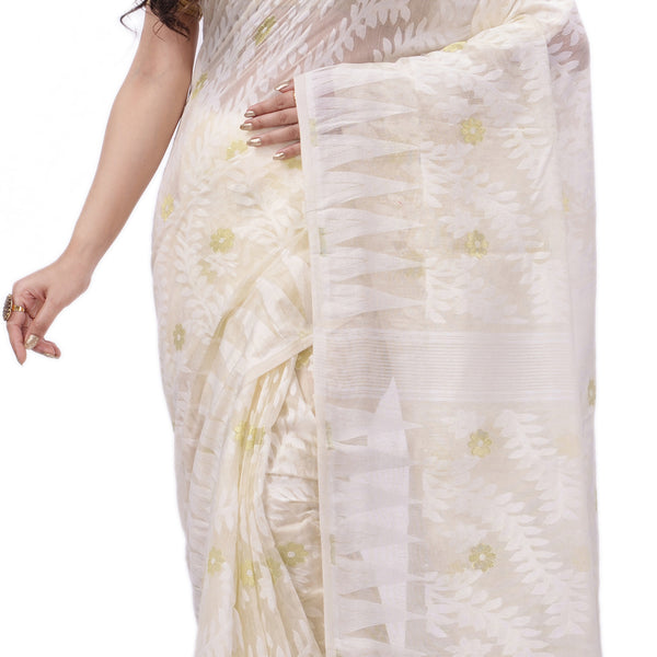 Desh Bidesh Woven Handloom Cotton Silk Saree (White) - Distacart