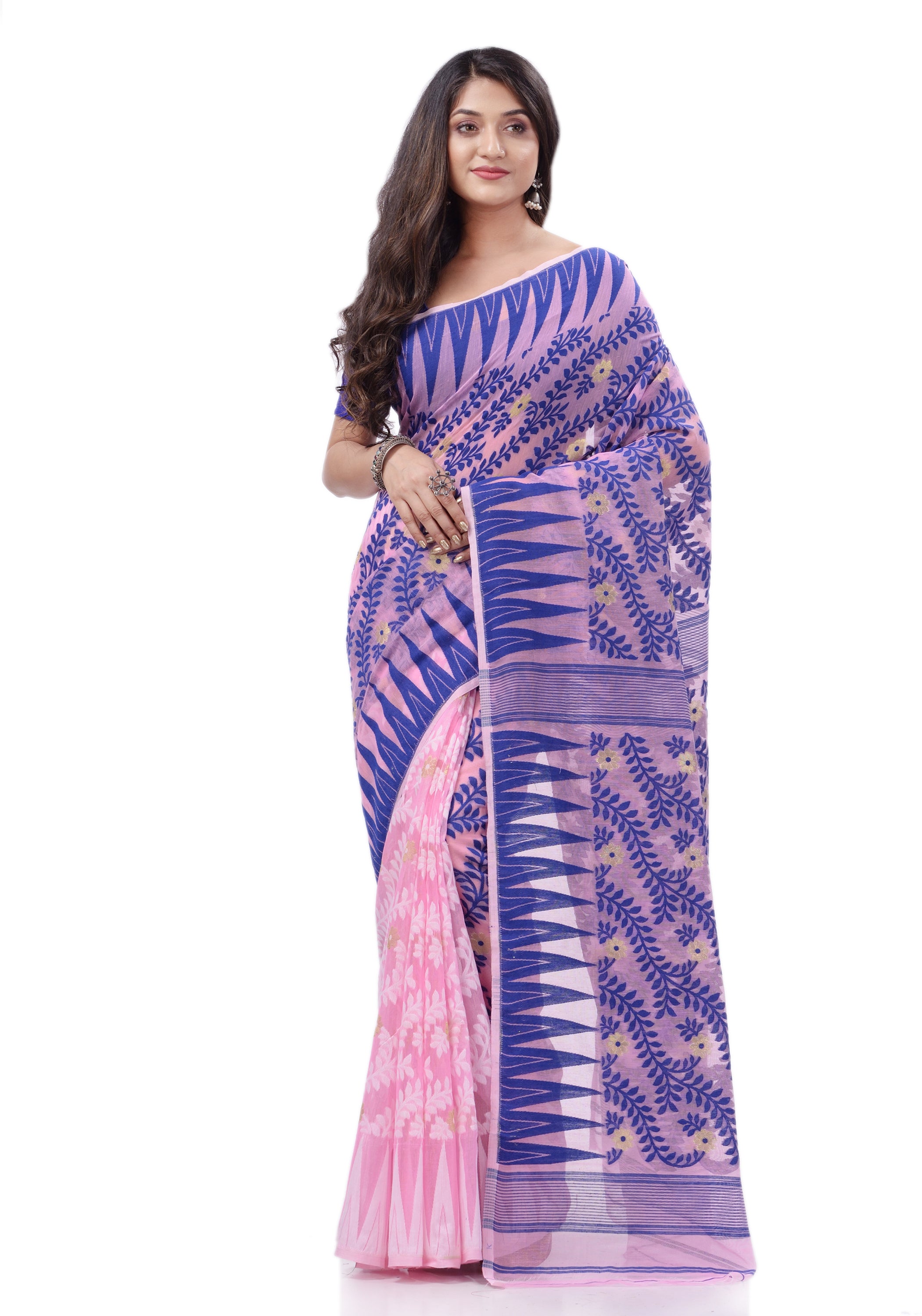 Desh Bidesh Woven Handloom Cotton Silk Saree (Pink) - Distacart
