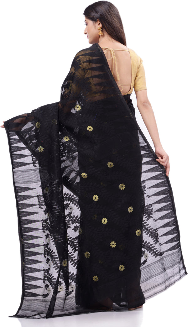 Desh Bidesh Woven Handloom Cotton Silk Saree (Black) - Distacart