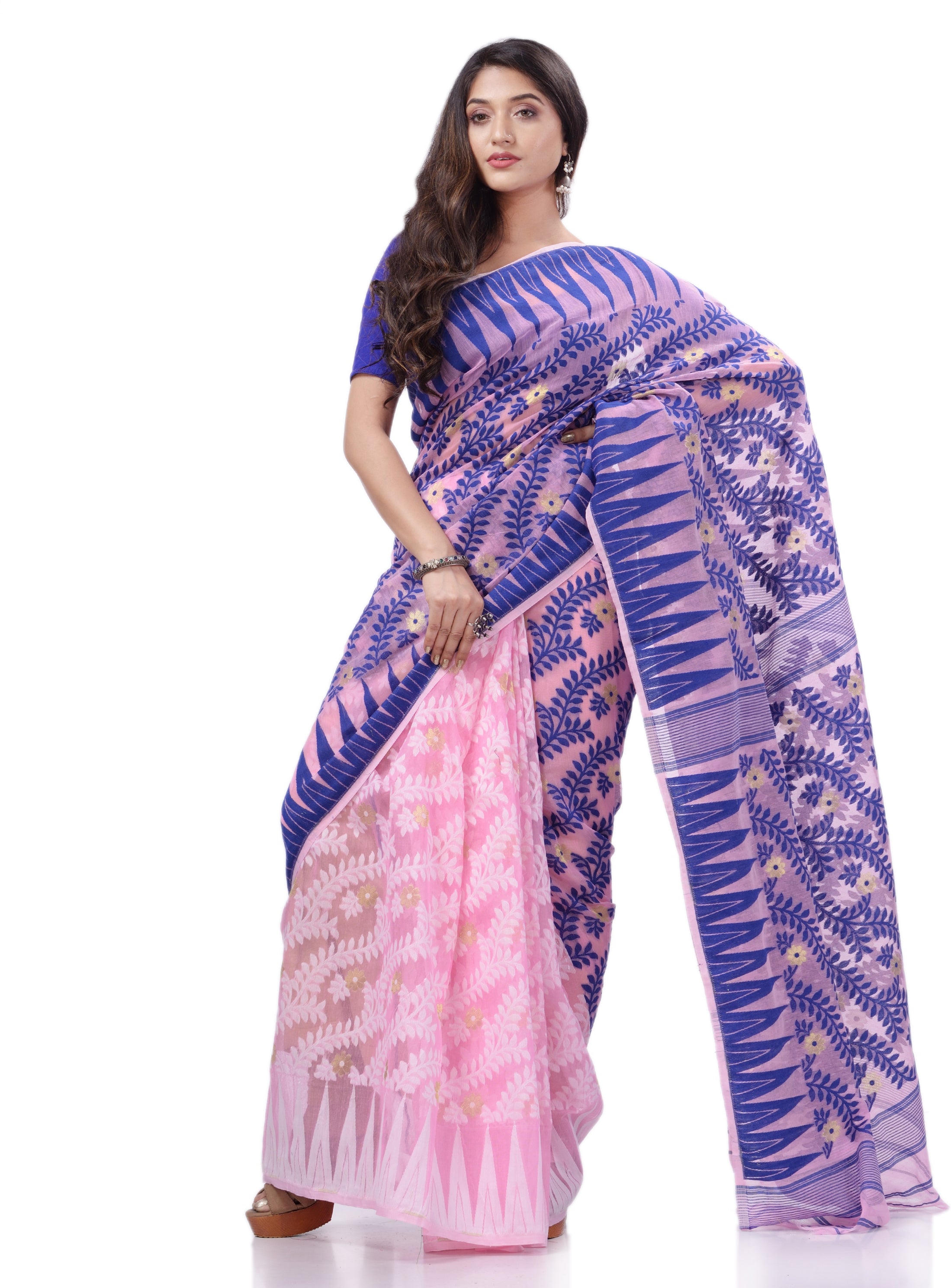 Desh Bidesh Woven Handloom Cotton Silk Saree (Pink) - Distacart