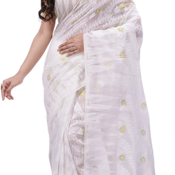Desh Bidesh Woven Handloom Cotton Silk Saree (White) - Distacart