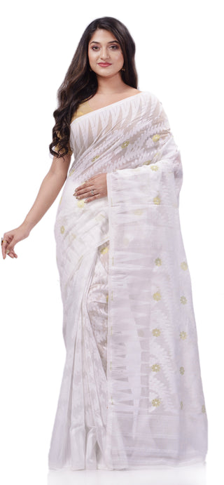 Desh Bidesh Woven Handloom Cotton Silk Saree (White) - Distacart