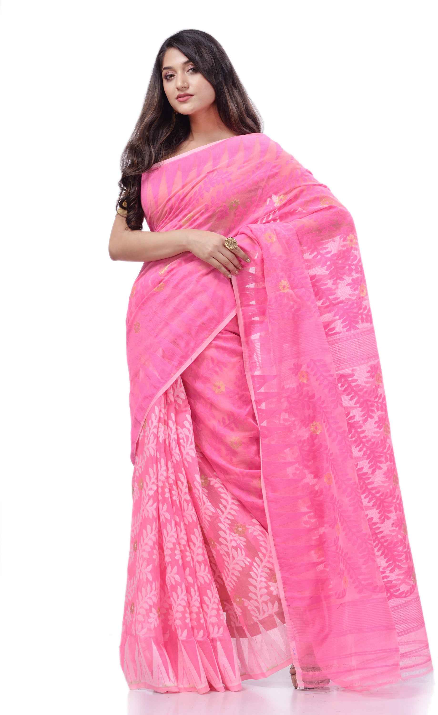 Desh Bidesh Woven Handloom Cotton Silk Saree (Pink) - Distacart