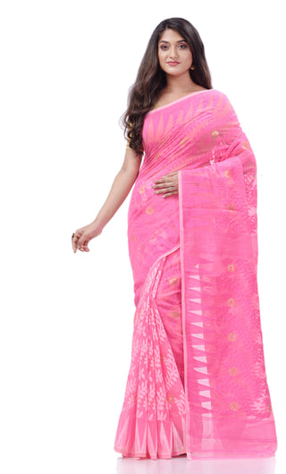 Desh Bidesh Woven Handloom Cotton Silk Saree (Pink) - Distacart