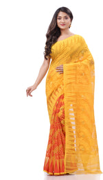 Thumbnail for Desh Bidesh Woven Handloom Cotton Silk Saree (Yellow) - Distacart