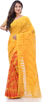 Thumbnail for Desh Bidesh Woven Handloom Cotton Silk Saree (Yellow) - Distacart