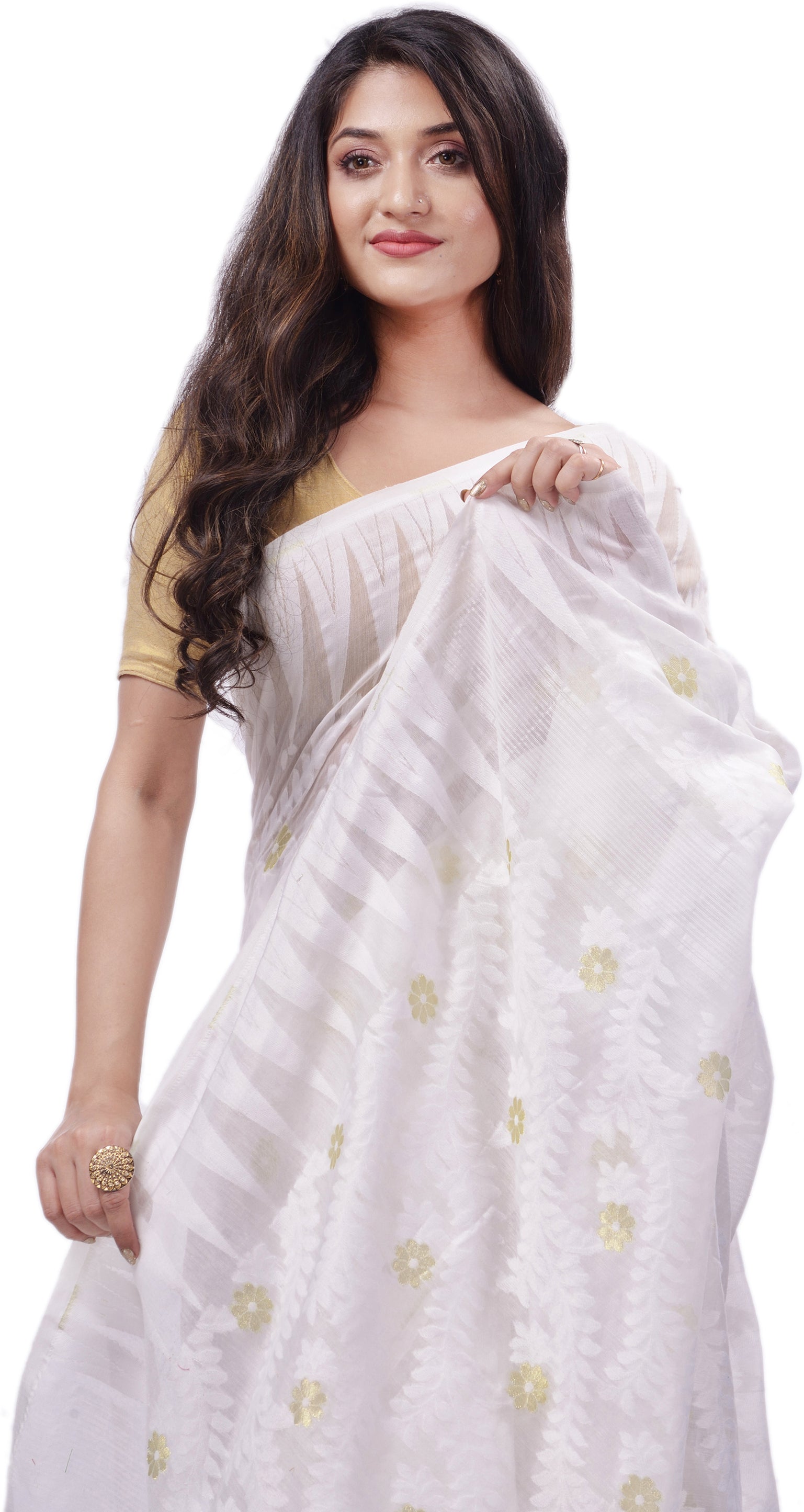 Desh Bidesh Woven Handloom Cotton Silk Saree (White) - Distacart