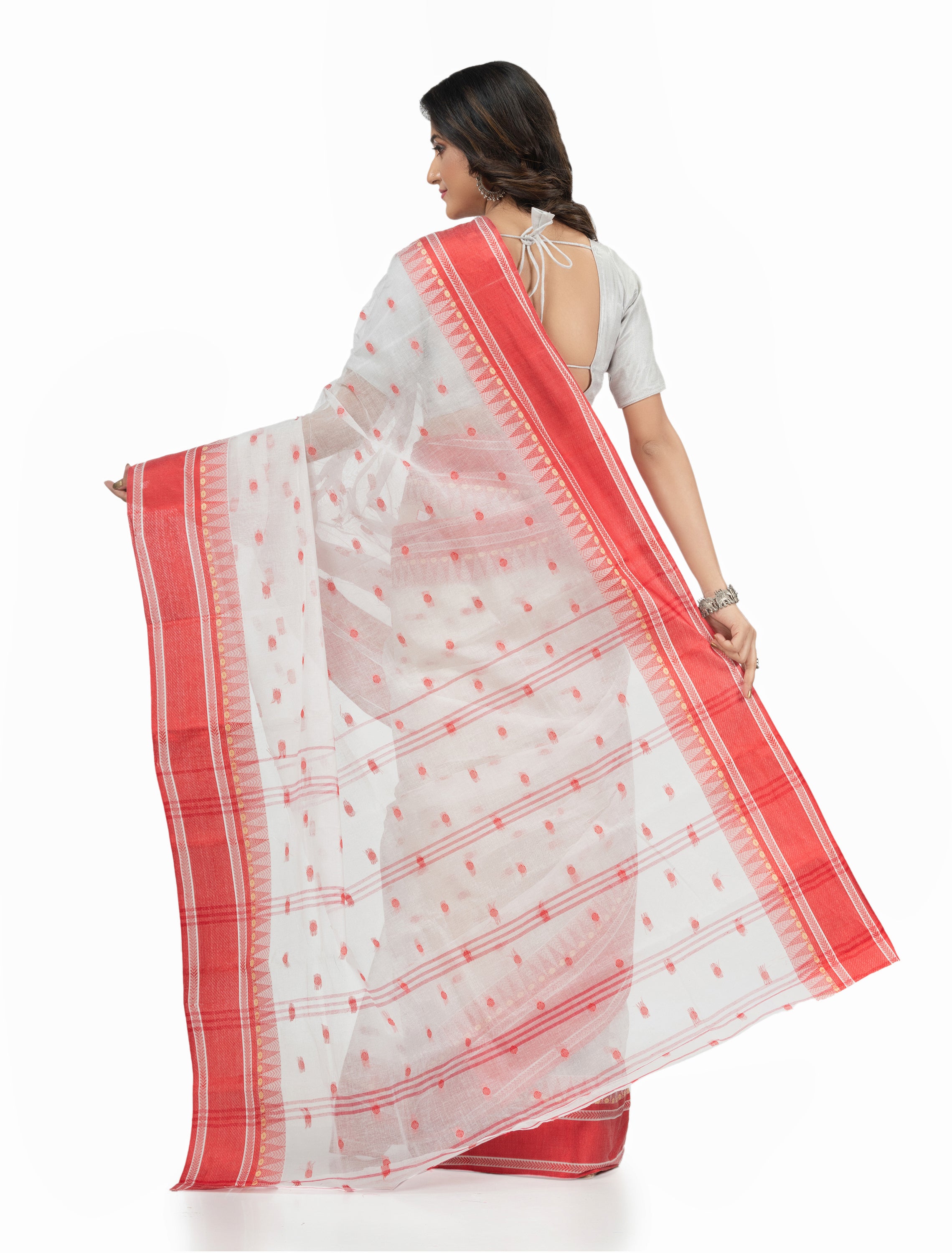 Desh Bidesh Woven Handloom Handloom Pure Cotton Saree (Red) - Distacart