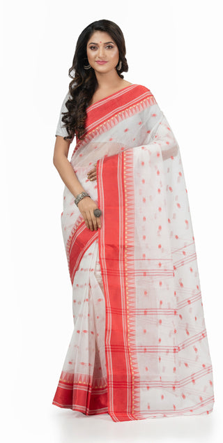 Desh Bidesh Woven Handloom Handloom Pure Cotton Saree (Red) - Distacart