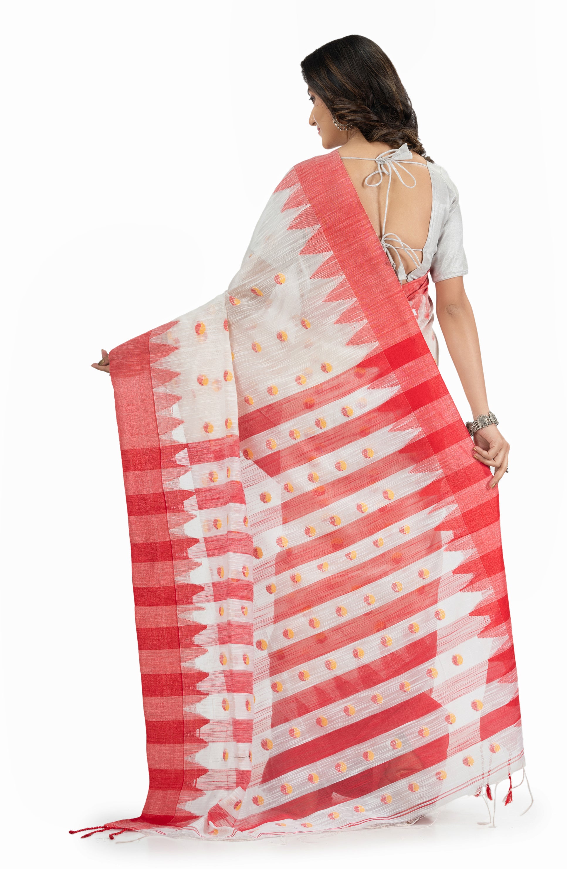 Desh Bidesh Woven Handloom Handloom Pure Cotton Saree (Red) - Distacart