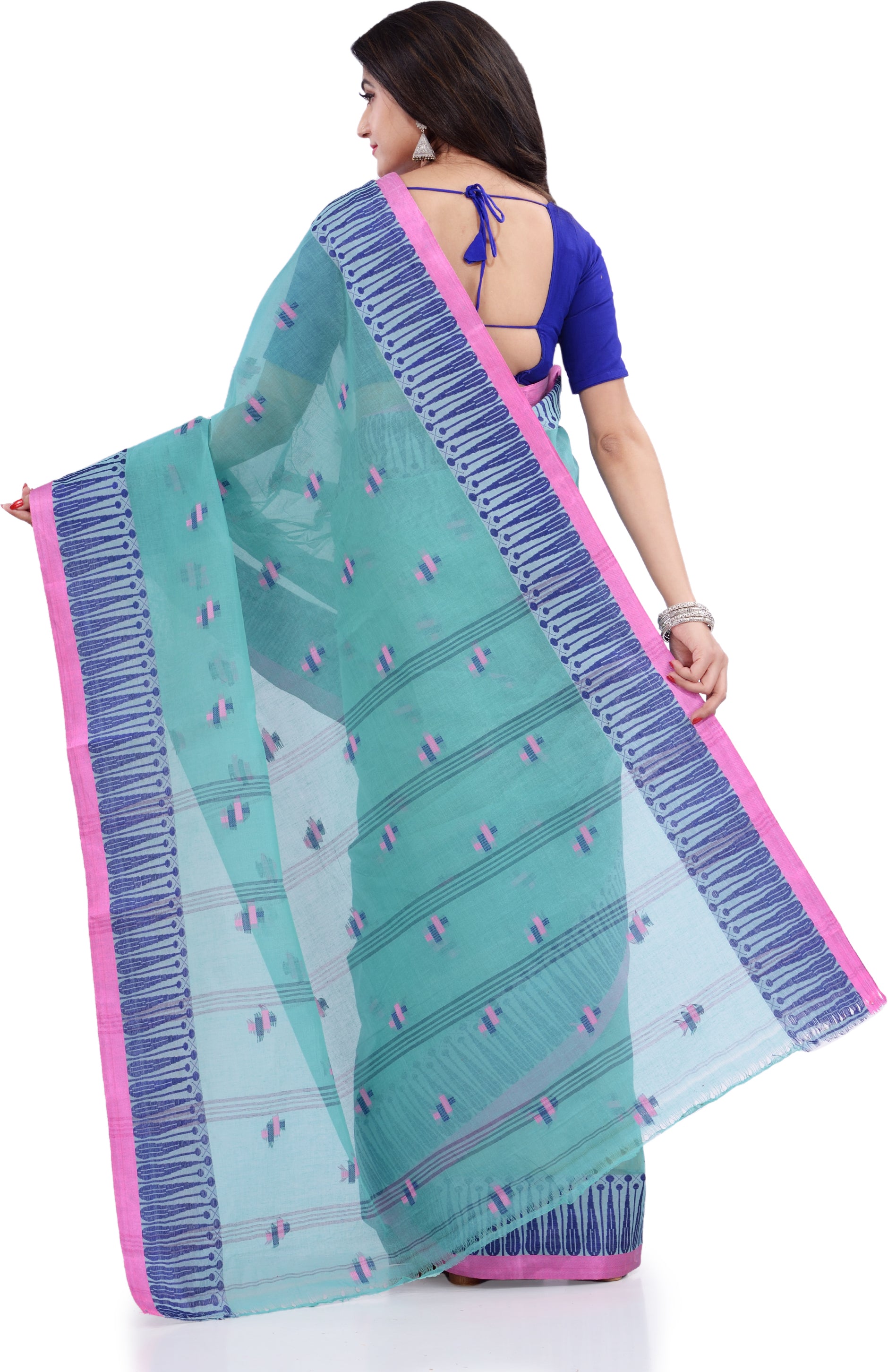 Desh Bidesh Woven Handloom Pure Cotton Saree (Blue) - Distacart