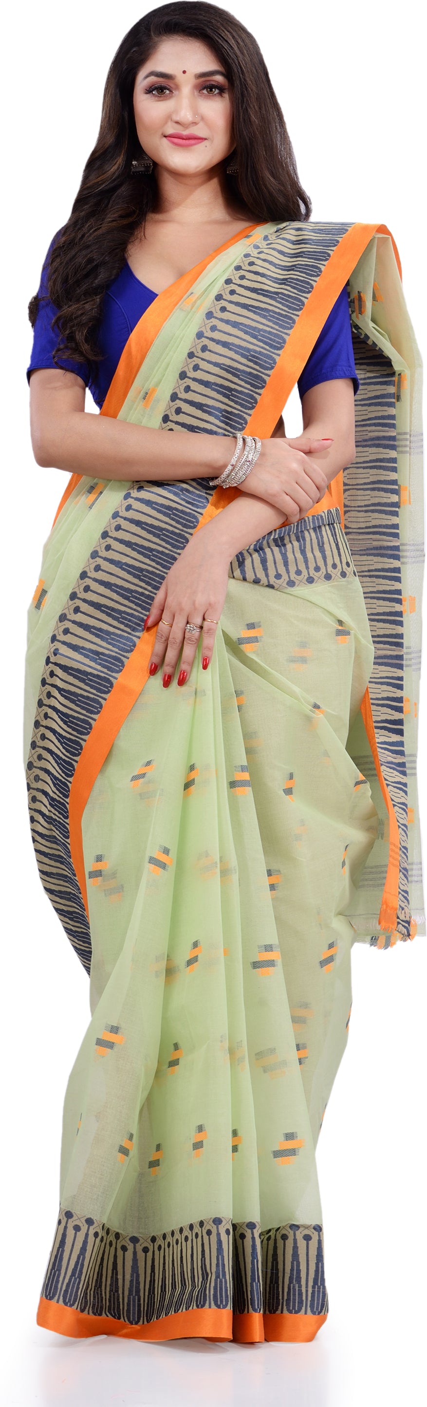 Desh Bidesh Woven Handloom Pure Cotton Saree (Light Green) - Distacart