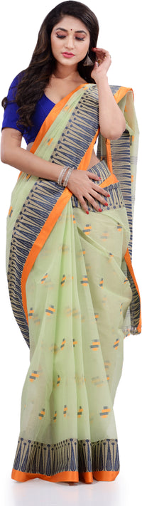 Thumbnail for Desh Bidesh Woven Handloom Pure Cotton Saree (Light Green) - Distacart