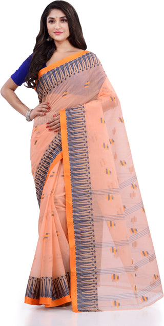 Desh Bidesh Woven Handloom Pure Cotton Saree (Orange) - Distacart