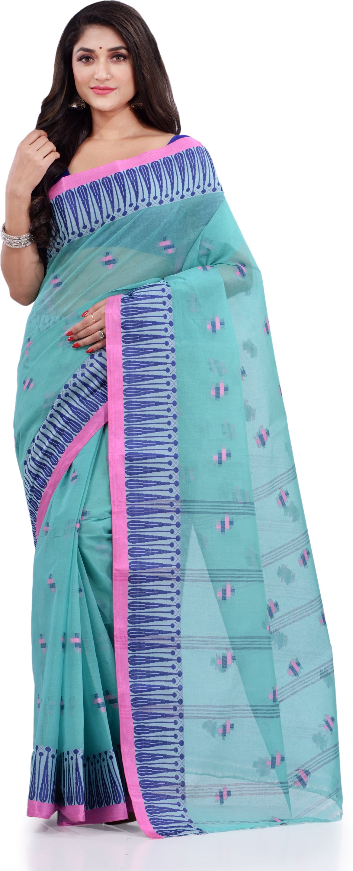 Desh Bidesh Woven Handloom Pure Cotton Saree (Blue) - Distacart