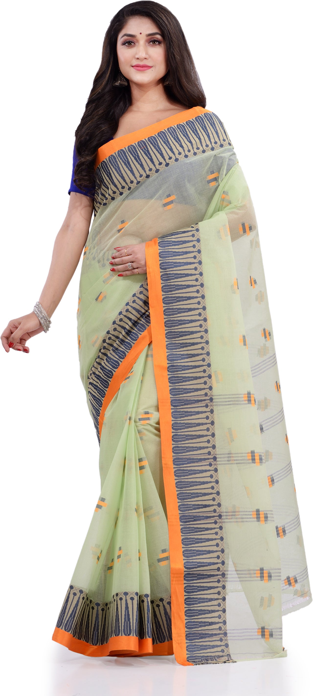 Desh Bidesh Woven Handloom Pure Cotton Saree (Light Green) - Distacart