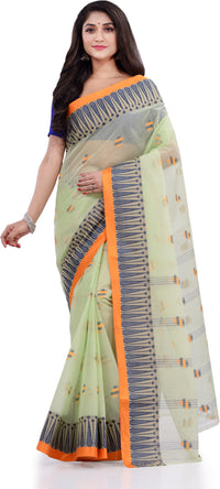 Thumbnail for Desh Bidesh Woven Handloom Pure Cotton Saree (Light Green) - Distacart