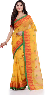 Thumbnail for Desh Bidesh Woven Handloom Pure Cotton Saree (Yellow) - Distacart
