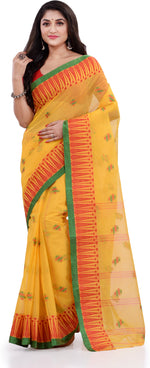 Thumbnail for Desh Bidesh Woven Handloom Pure Cotton Saree (Yellow) - Distacart