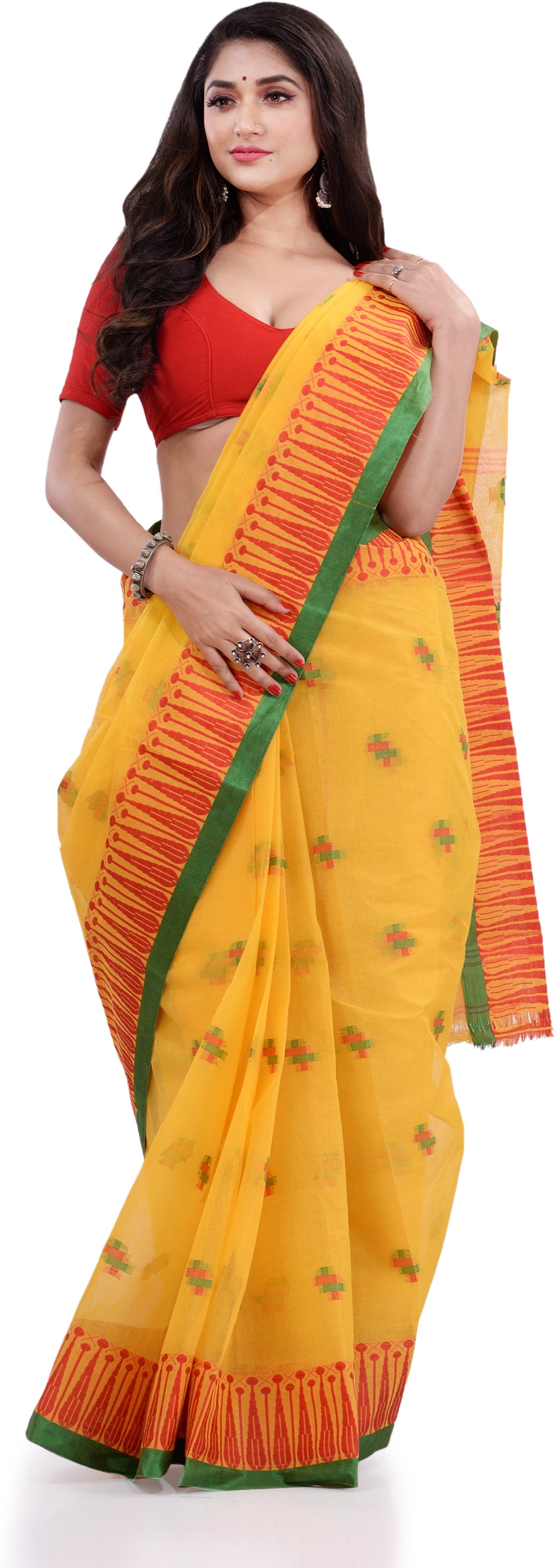 Desh Bidesh Woven Handloom Pure Cotton Saree (Yellow) - Distacart