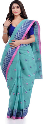 Thumbnail for Desh Bidesh Woven Handloom Pure Cotton Saree (Blue) - Distacart