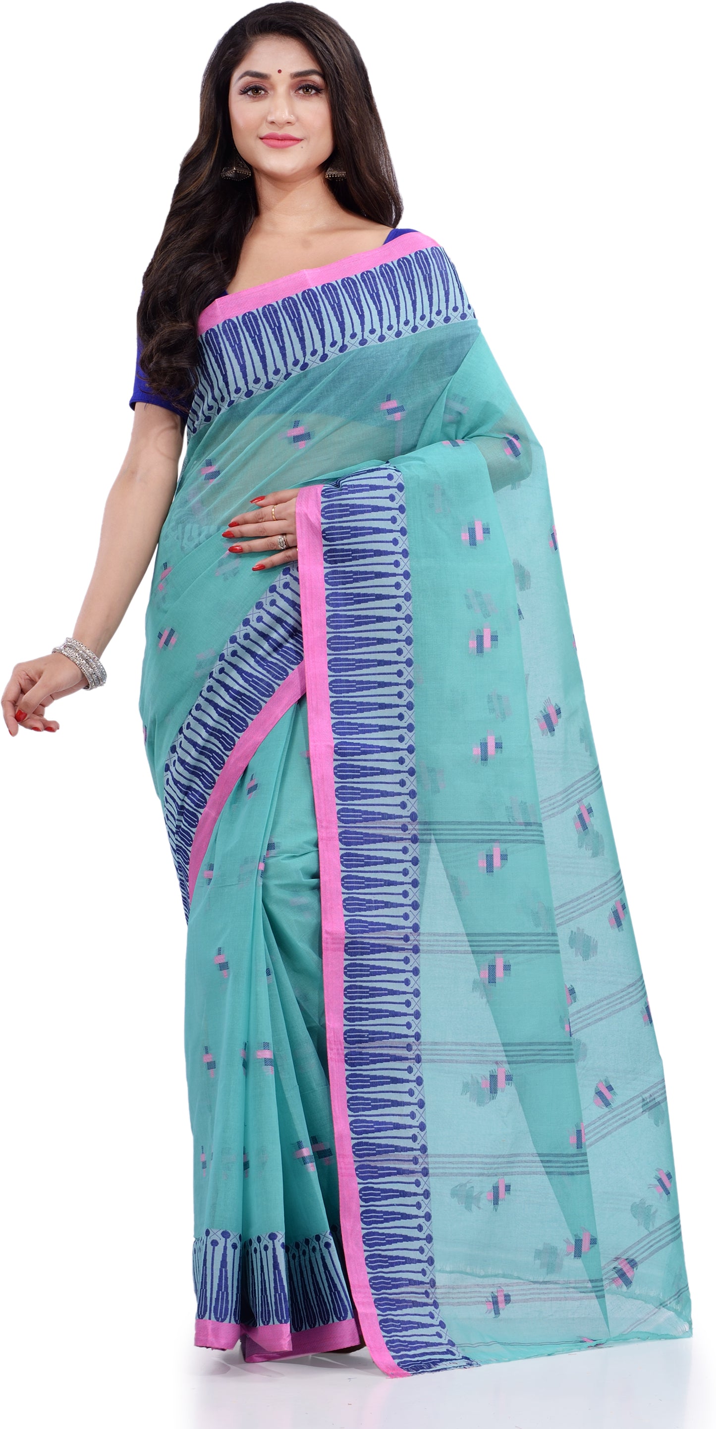 Desh Bidesh Woven Handloom Pure Cotton Saree (Blue) - Distacart