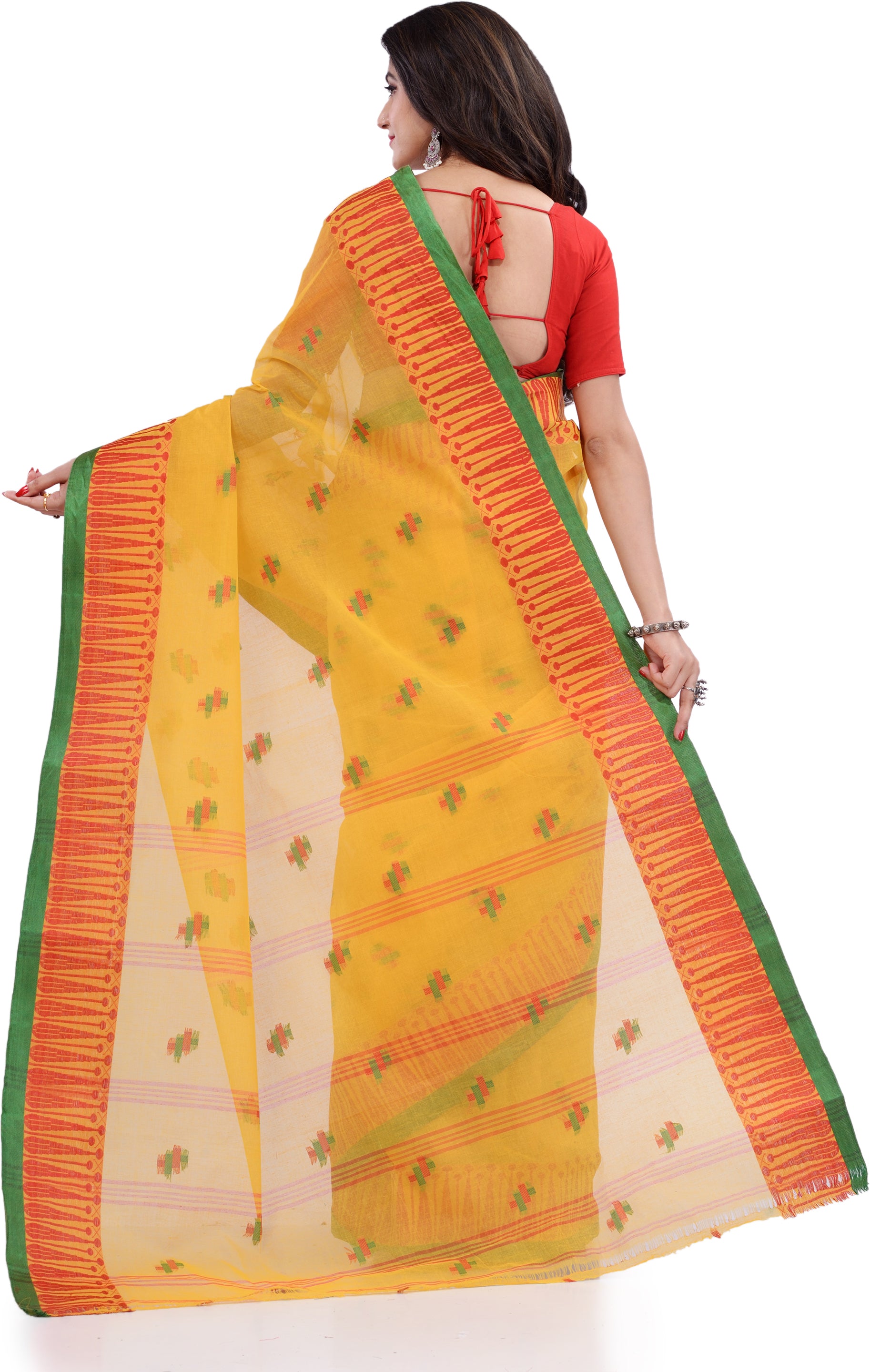 Desh Bidesh Woven Handloom Pure Cotton Saree (Yellow) - Distacart