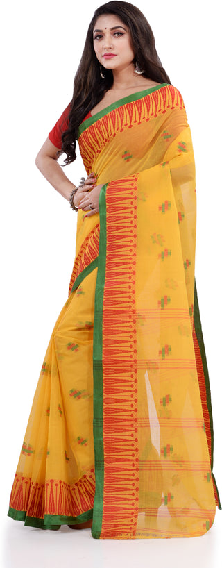 Desh Bidesh Woven Handloom Pure Cotton Saree (Yellow) - Distacart
