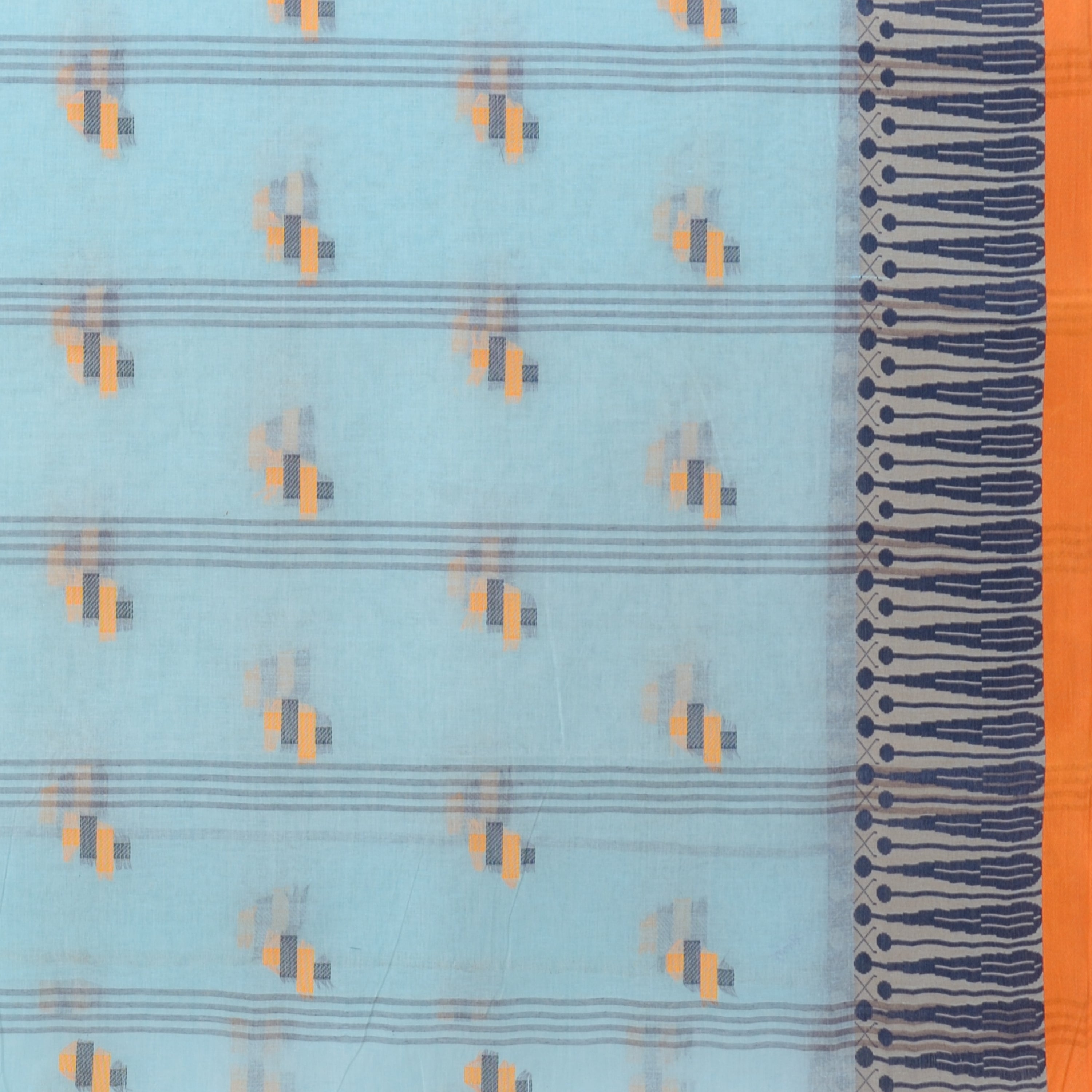 Desh Bidesh Woven Handloom Pure Cotton Saree (Light Blue) - Distacart