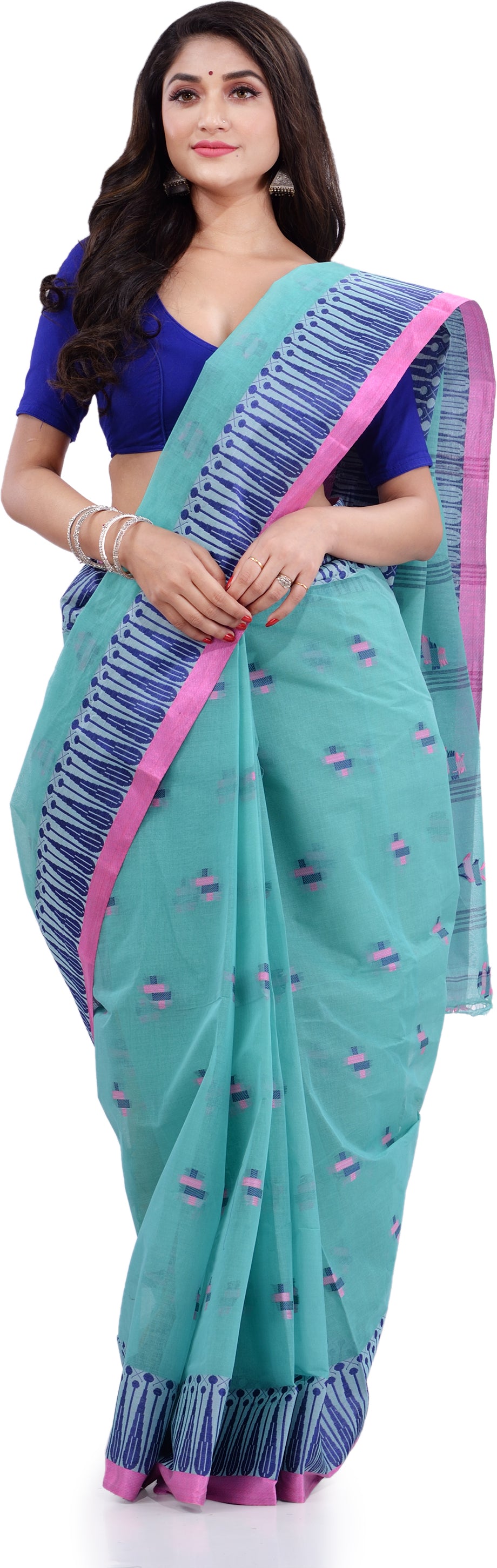 Desh Bidesh Woven Handloom Pure Cotton Saree (Blue) - Distacart
