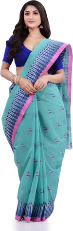 Thumbnail for Desh Bidesh Woven Handloom Pure Cotton Saree (Blue) - Distacart