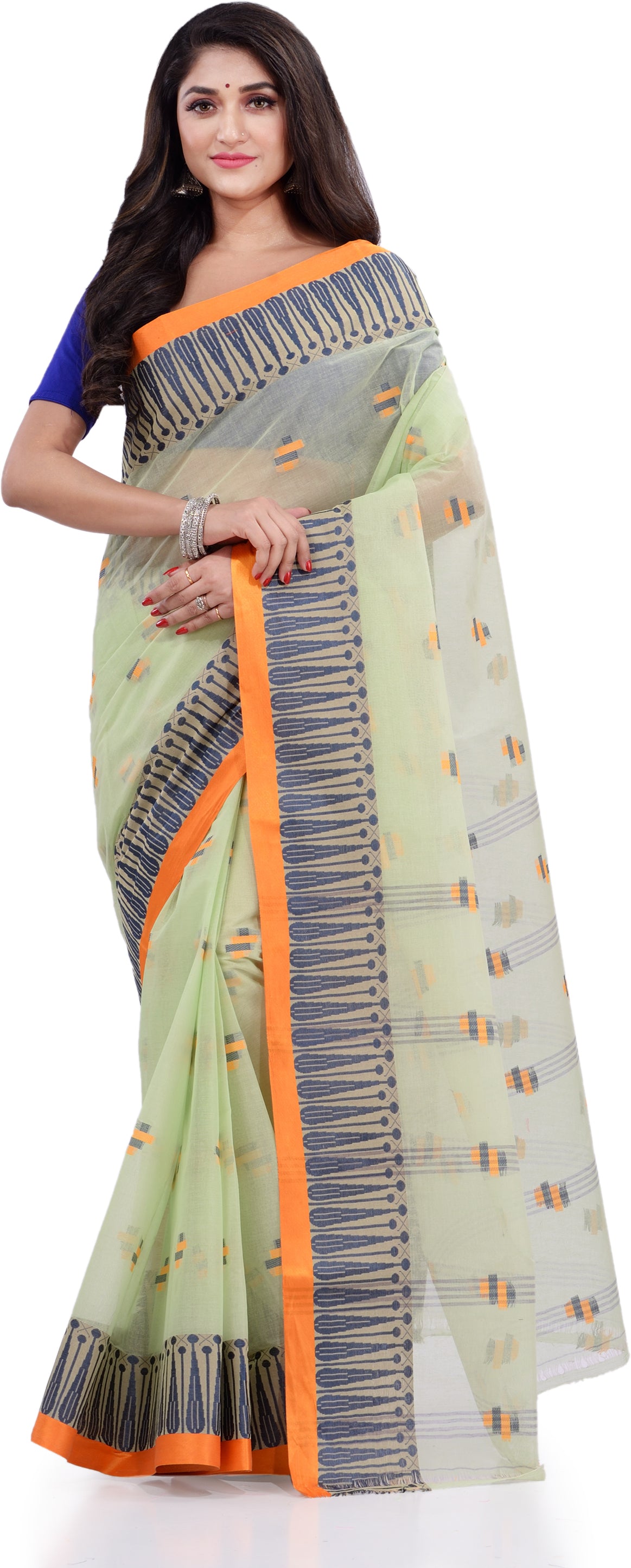 Desh Bidesh Woven Handloom Pure Cotton Saree (Light Green) - Distacart
