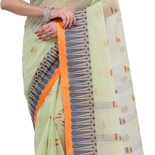 Desh Bidesh Woven Handloom Pure Cotton Saree (Light Green) - Distacart