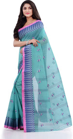 Thumbnail for Desh Bidesh Woven Handloom Pure Cotton Saree (Blue) - Distacart