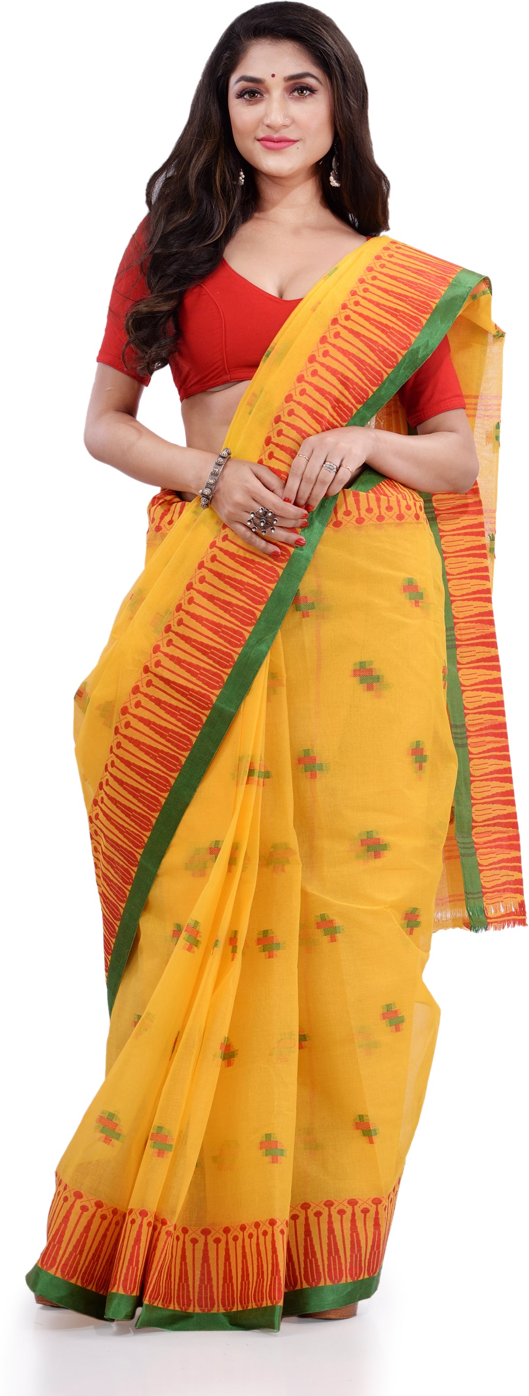 Desh Bidesh Woven Handloom Pure Cotton Saree (Yellow) - Distacart