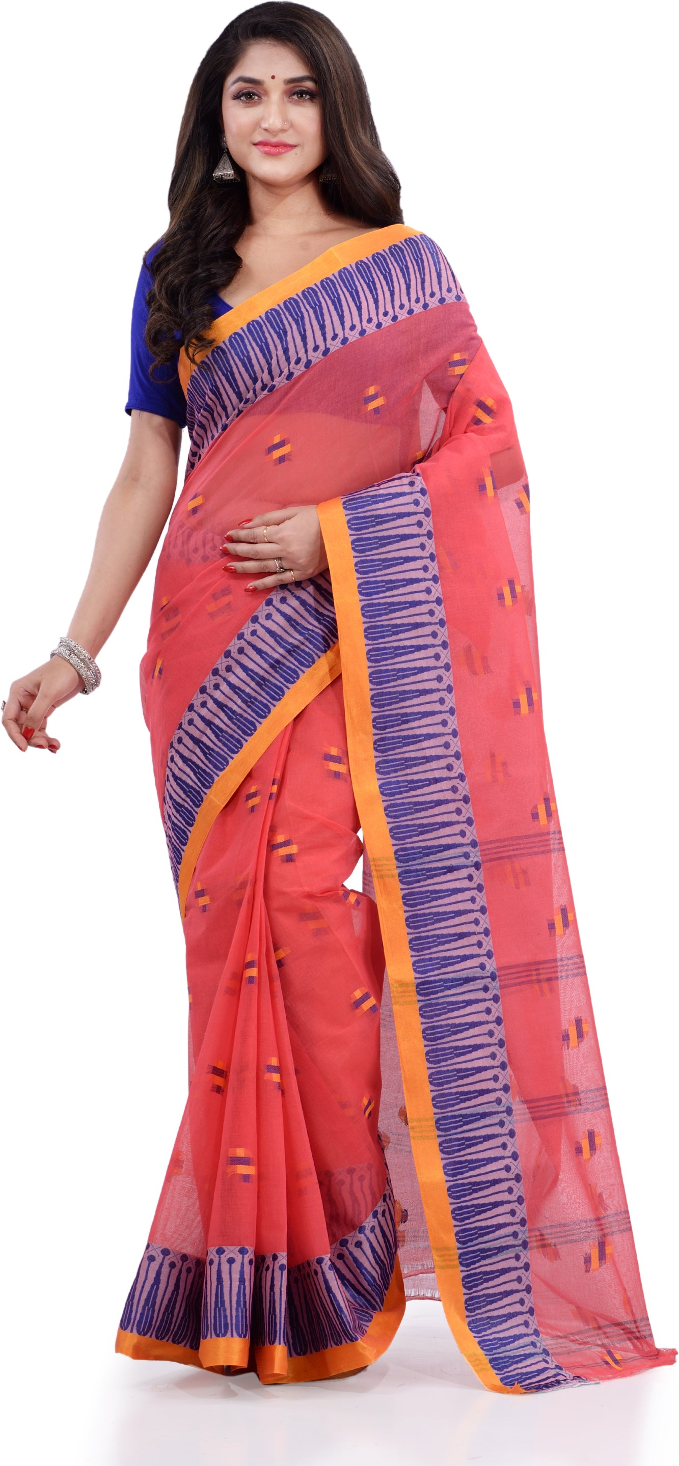 Desh Bidesh Woven Handloom Pure Cotton Saree (Red) - Distacart