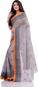 Thumbnail for Desh Bidesh Woven Handloom Pure Cotton Saree (Grey) - Distacart