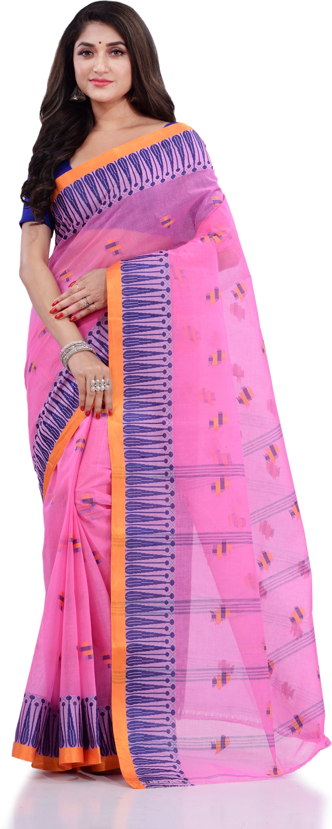 Desh Bidesh Woven Handloom Pure Cotton Saree (Pink) - Distacart