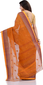 Thumbnail for Desh Bidesh Woven Handloom Pure Cotton Saree (Orange) - Distacart