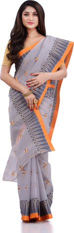 Thumbnail for Desh Bidesh Woven Handloom Pure Cotton Saree (Grey) - Distacart
