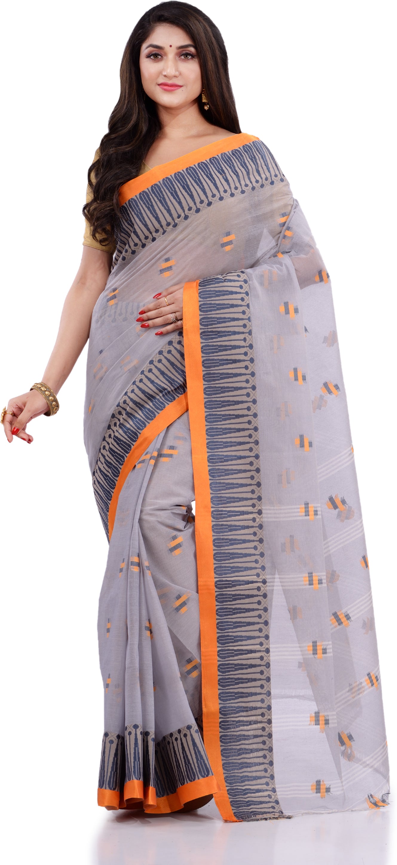 Desh Bidesh Woven Handloom Pure Cotton Saree (Grey) - Distacart