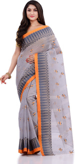 Thumbnail for Desh Bidesh Woven Handloom Pure Cotton Saree (Grey) - Distacart