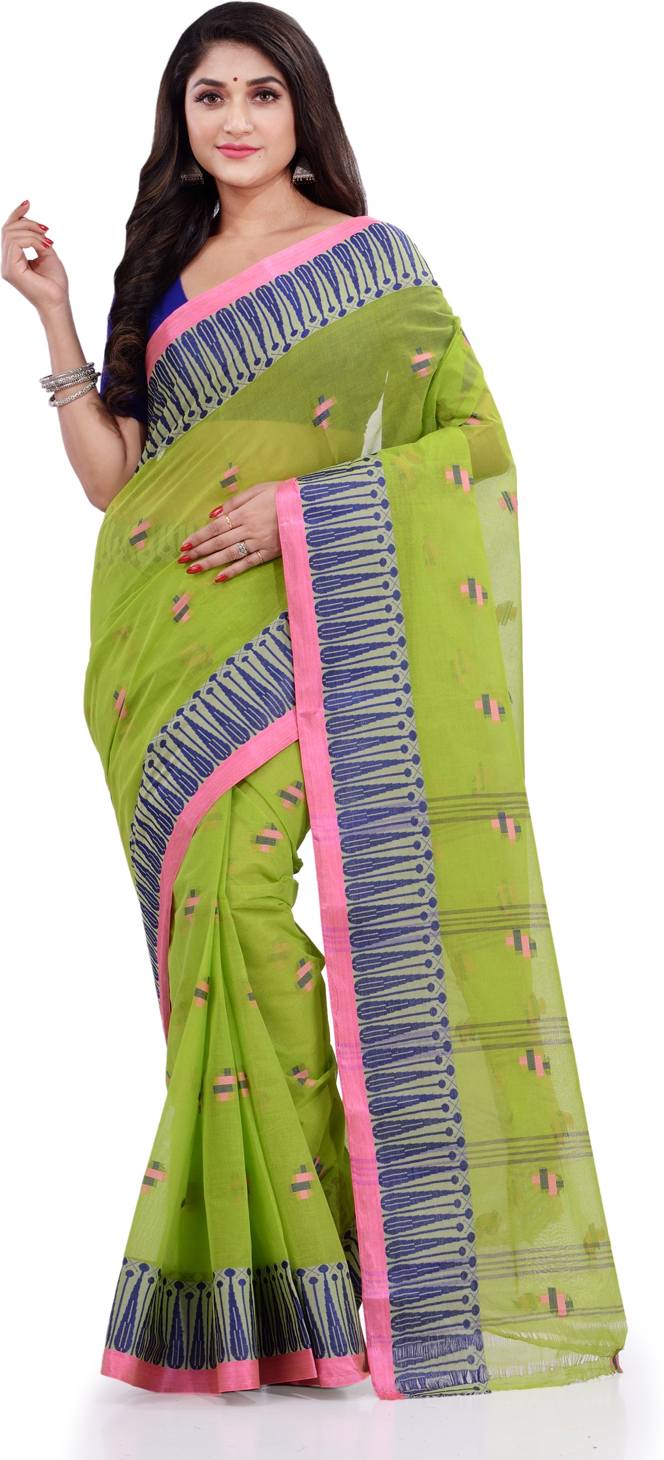 Desh Bidesh Woven Handloom Pure Cotton Saree (Green) - Distacart