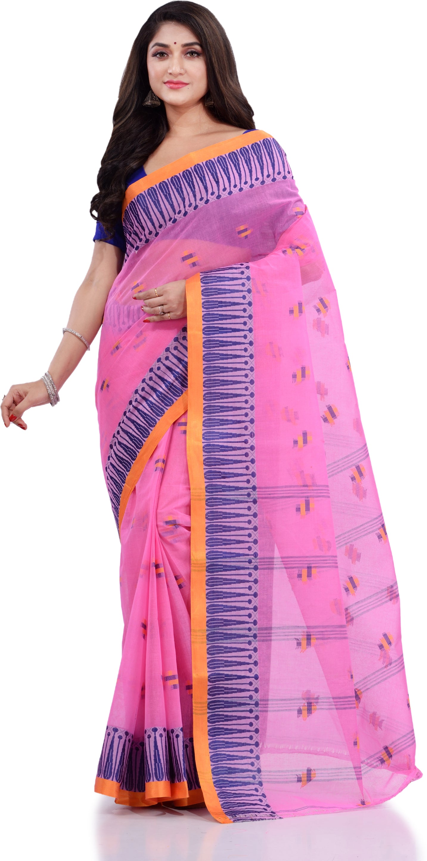 Desh Bidesh Woven Handloom Pure Cotton Saree (Pink) - Distacart