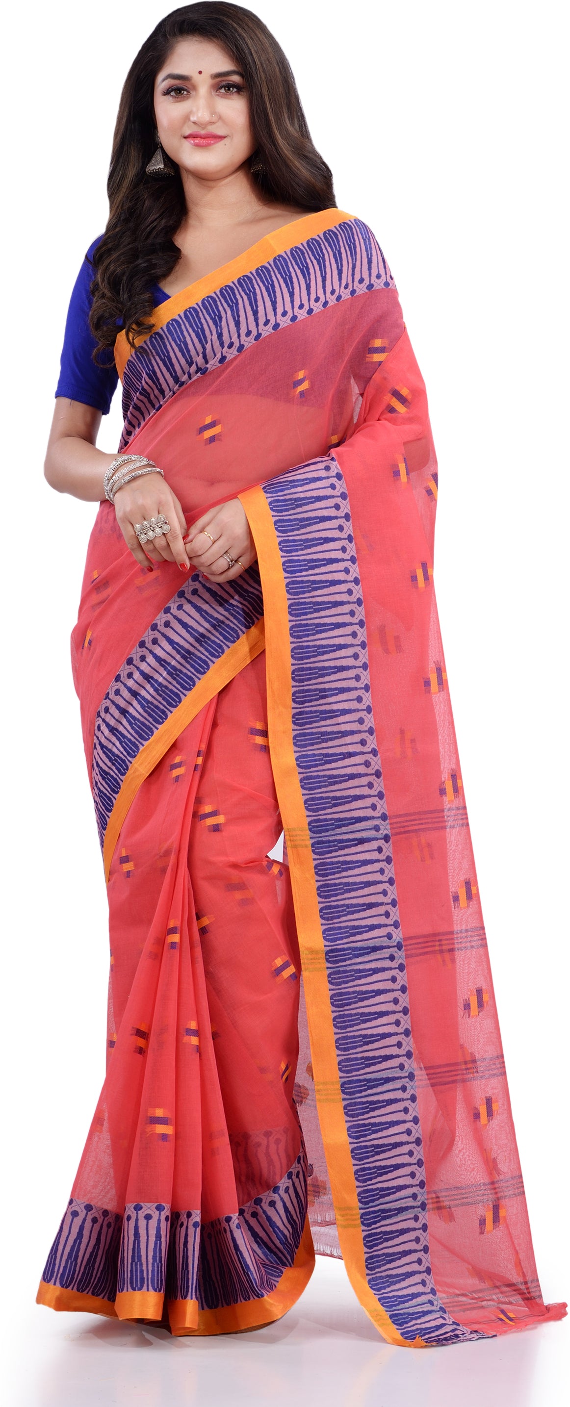 Desh Bidesh Woven Handloom Pure Cotton Saree (Red) - Distacart