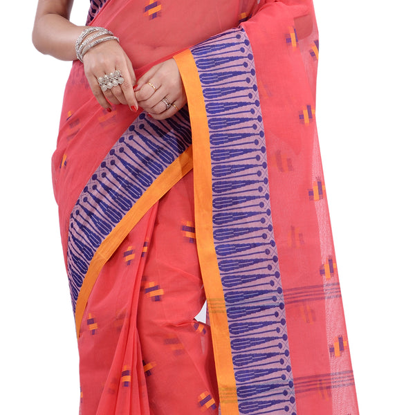 Desh Bidesh Woven Handloom Pure Cotton Saree (Red) - Distacart