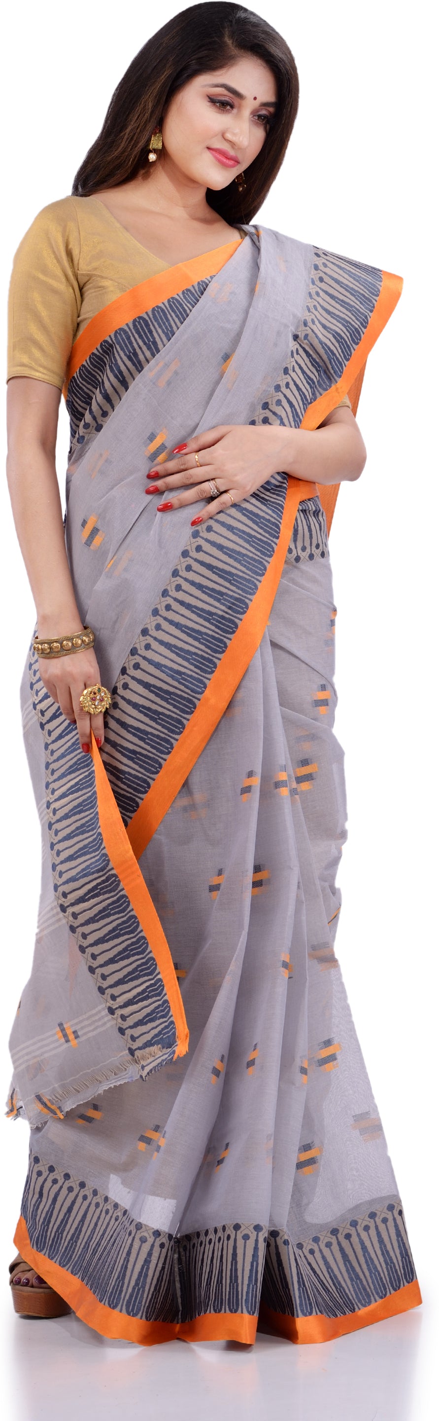 Desh Bidesh Woven Handloom Pure Cotton Saree (Grey) - Distacart