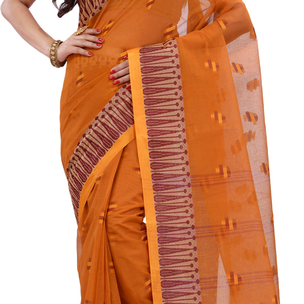 Desh Bidesh Woven Handloom Pure Cotton Saree (Orange) - Distacart